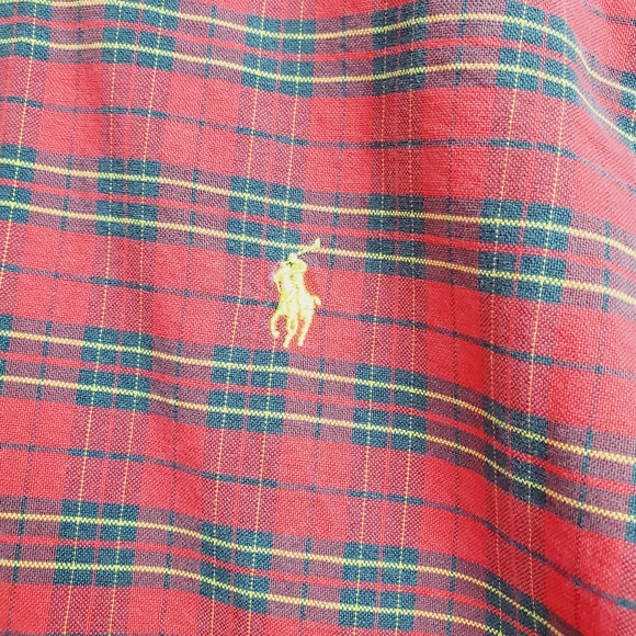 Ralph Lauren Red Plaid Yellow Pony Button-up Shirt - Picture 2 of 7